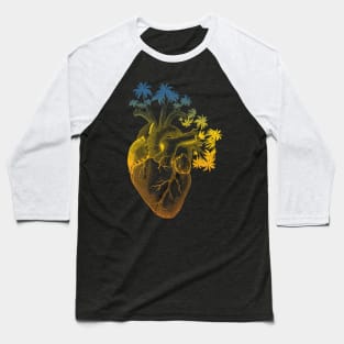 Colored Anatomically Correct Human Heart - Palm Trees Baseball T-Shirt